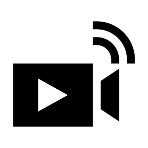 Illustration of a video camera with a play button and wi-fi signal